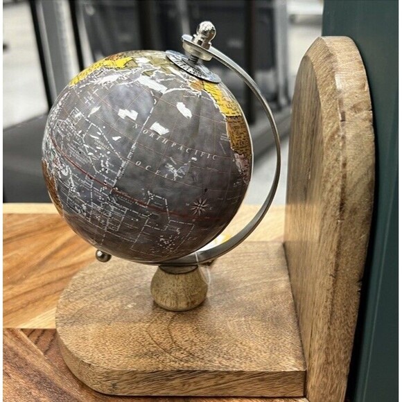 Mini Globe Wooden Bookends Set of 2 Mixed Pair World Map Multicolored India NWT - Picture 4 of 10